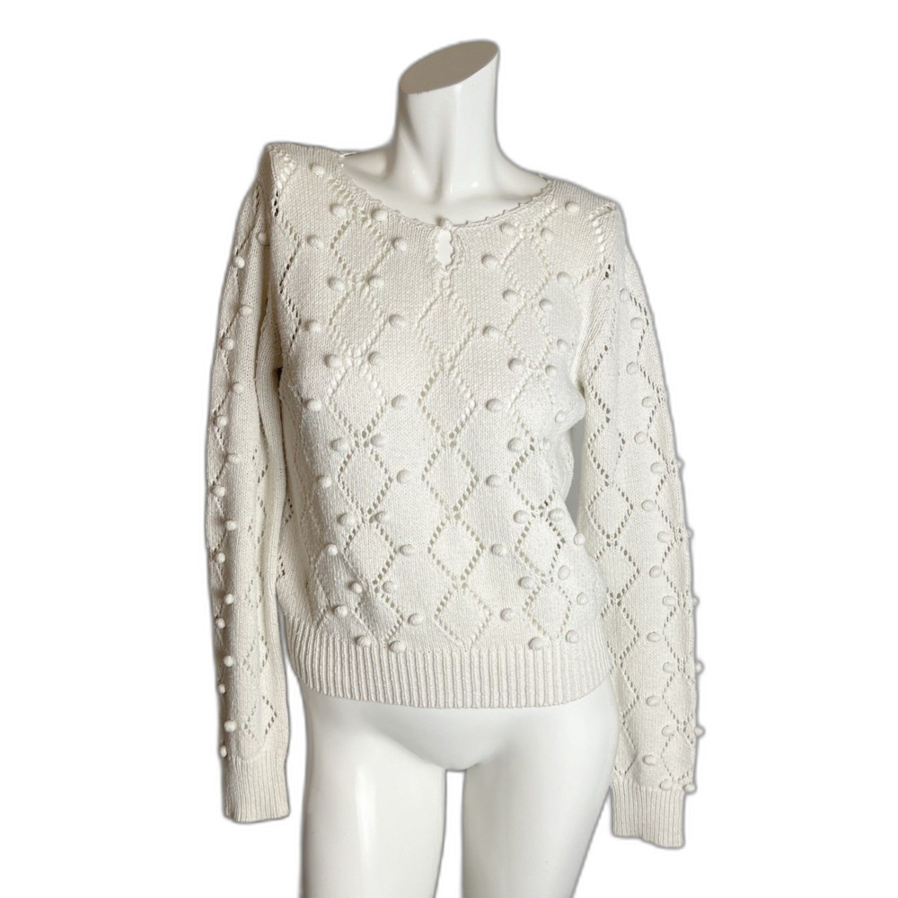 Reformation White Diamond Knit Sweater Women's Size L